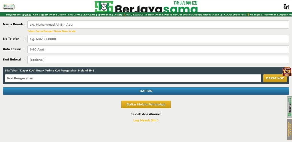 Berjayasama register page.