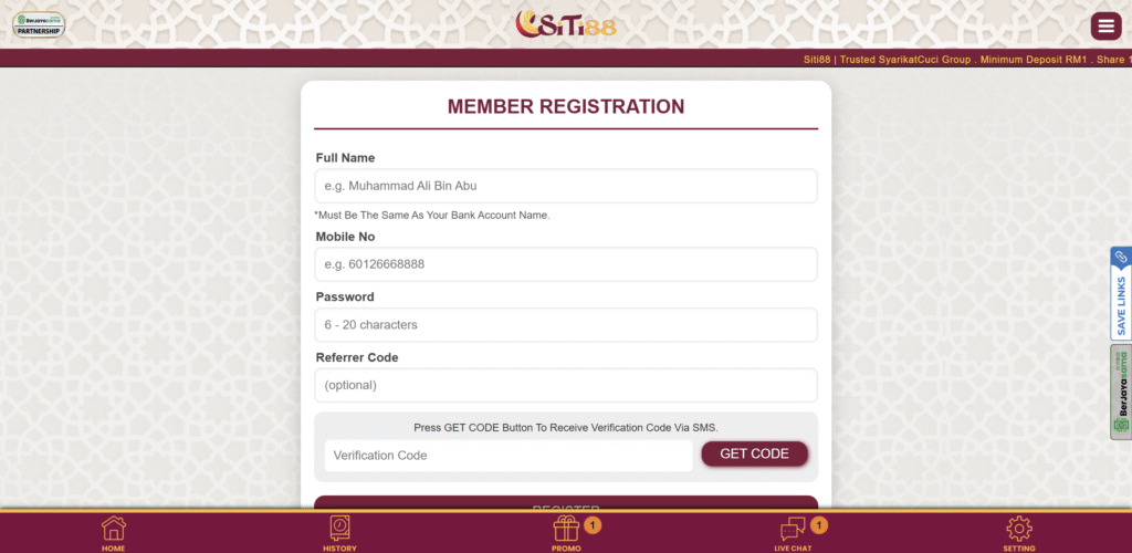 Siti88 casino register