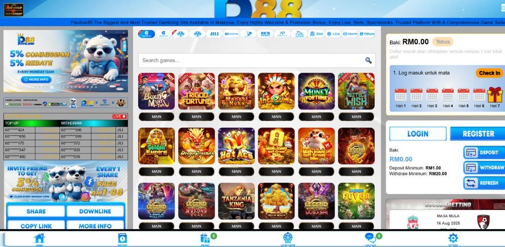 Pavilion88 online casino with free credit.