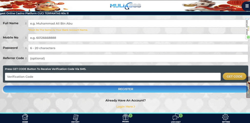 Mulia668 Register Page
