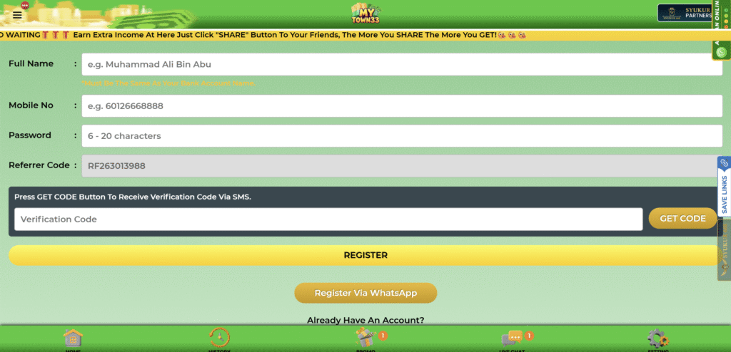 MyTown33 casino register